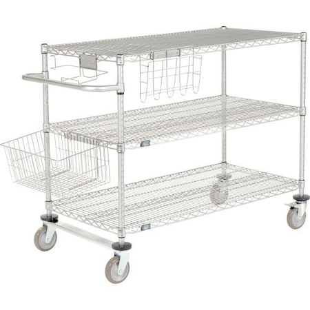 Global Equipment Nexel Curbside Cart, Chrome, 48"L x 18"W x 40"H, 3 Wire Shelves, Polyurethane Casters CS18483C